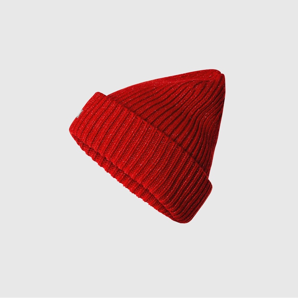 FIGS Red Ribbed Fold-Over Beanie - Picture 3 of 8